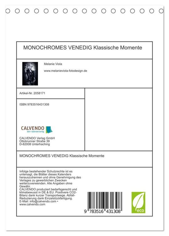 Produktbild: MONOCHROMES VENEDIG Klassische Momente (Tischkalender 2026 DIN A5 hoch), CALVENDO Monatskalender