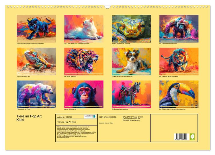 Produktbild: Tiere im Pop Art Kleid (Wandkalender 2026 DIN A2 quer), CALVENDO Monatskalender