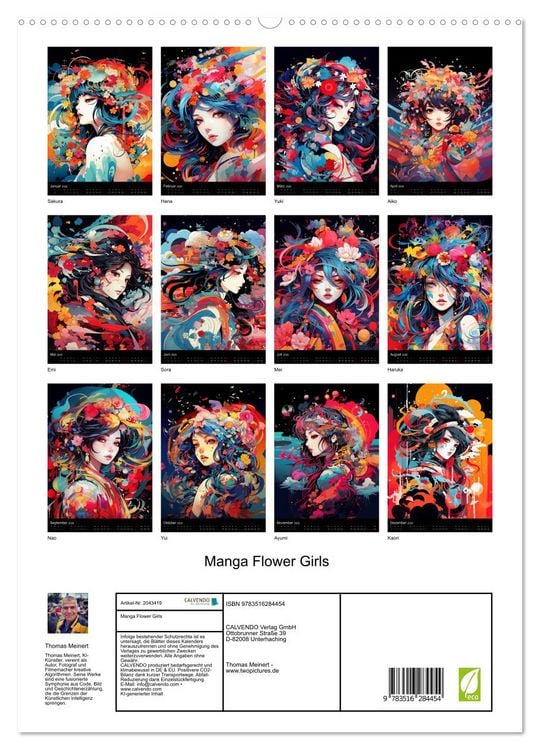 Produktbild: Manga Flower Girls (hochwertiger Premium Wandkalender 2026 DIN A2 hoch), Kunstdruck in Hochglanz