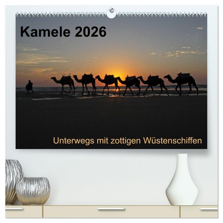 Produktbild: Kamele 2026 - Unterwegs mit zottigen W&uuml;stenschiffen (hochwertiger Premium Wandkalender 2026 DIN A2 quer), Kunstdruck in Hochglanz
