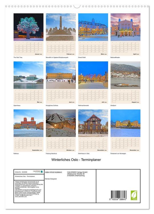 Produktbild: Winterliches Oslo - Terminplaner (hochwertiger Premium Wandkalender 2026 DIN A2 hoch), Kunstdruck in Hochglanz