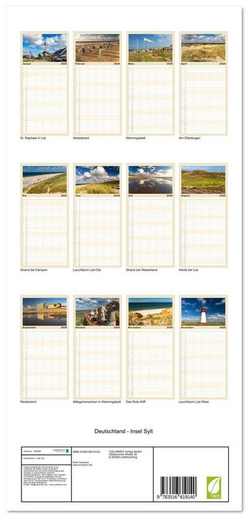 Produktbild: Familienplaner 2026 - Deutschland - Insel Sylt mit 5 Spalten (Wandkalender, 21 x 45 cm) CALVENDO