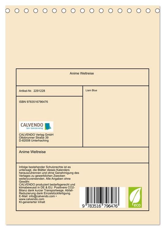 Produktbild: Anime Weltreise (Tischkalender 2027 DIN A5 hoch), CALVENDO Monatskalender