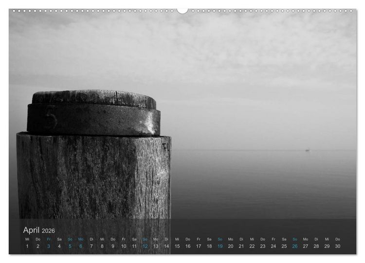 Produktbild: Seest&uuml;cke. Schwarzwei&szlig;e Nordseeimpressionen 2026 (hochwertiger Premium Wandkalender 2026 DIN A2 quer), Kunstdruck in Hochglanz