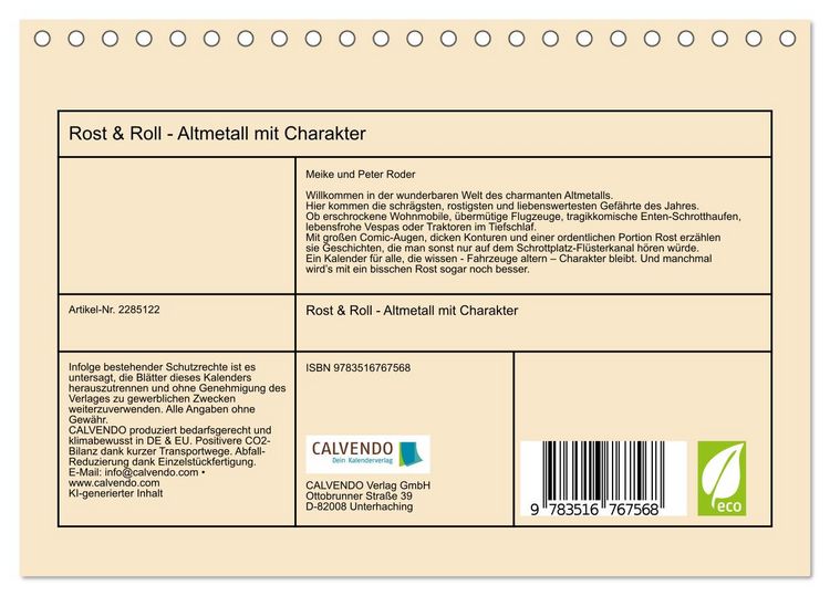 Produktbild: Rost & Roll - Altmetall mit Charakter (Tischkalender 2027 DIN A5 quer), CALVENDO Monatskalender