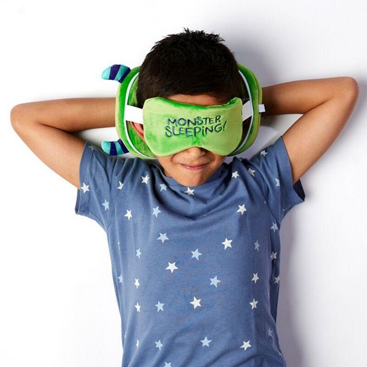 Produktbild: Relaxeazzz Pl&uuml;sch Gr&uuml;n Monstarz Monster Reisekissen & Schlafmaske