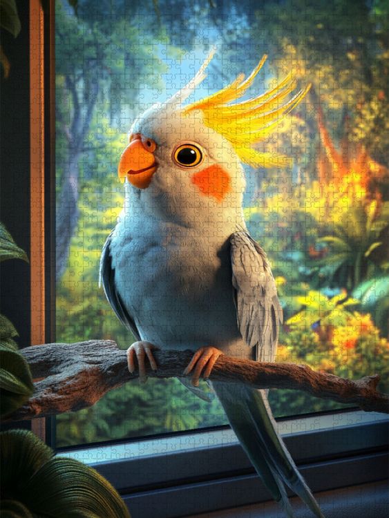 Produktbild: CALVENDO Puzzle Tanz aufm Ast - Nymphensittich vor Fernseher | 1000 Teile Lege-Gr&ouml;&szlig;e 64x48cm Foto-Puzzle f&uuml;r gl&uuml;ckliche Stunden