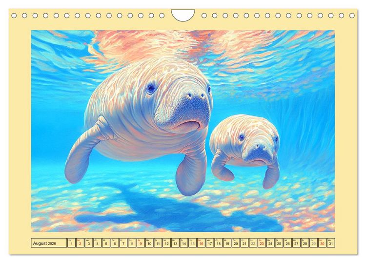 Produktbild: Manatee Paintings. Rundschwanzseek&uuml;he im &Ouml;lgem&auml;lde-Stil (Wandkalender 2026 DIN A4 quer), CALVENDO Monatskalender