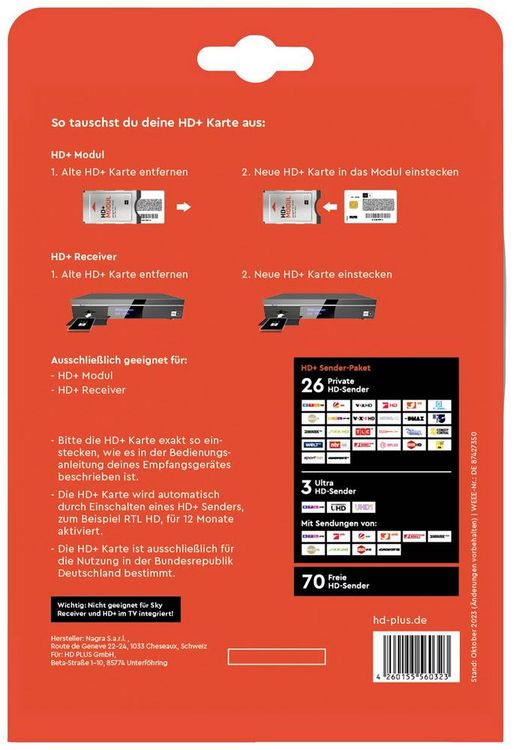 Produktbild: HD Plus HD+ Karte 12 Mon. SAT