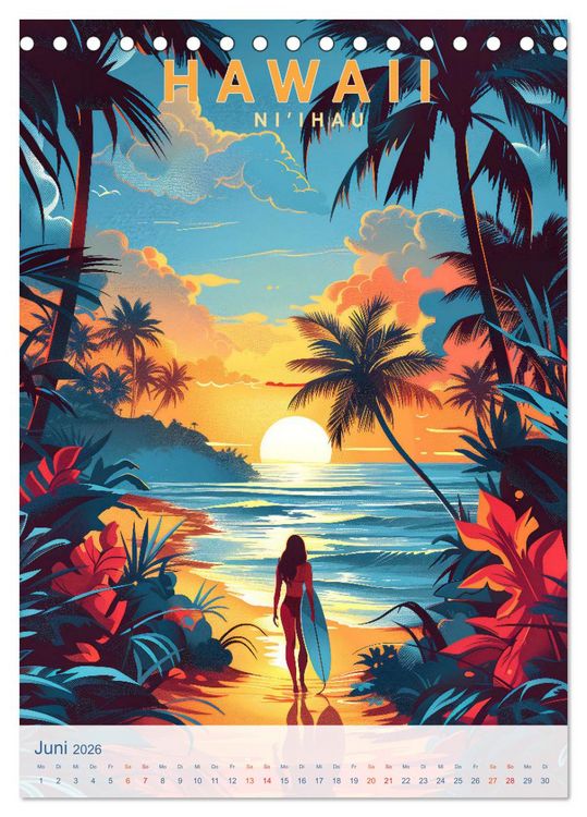 Produktbild: Hawaii - Old School Poster Style (Tischkalender 2026 DIN A5 hoch), CALVENDO Monatskalender