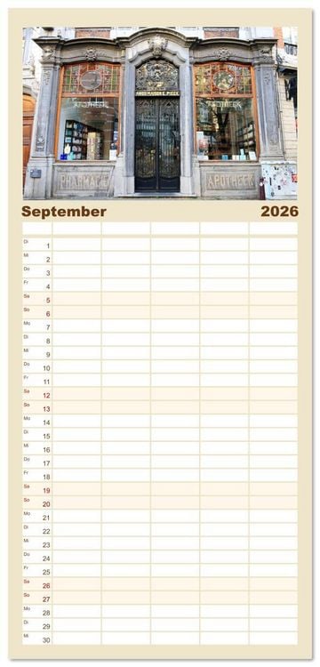 Produktbild: Familienplaner 2026 - Bezauberndes L&ouml;wen in Belgien mit 5 Spalten (Wandkalender, 21 x 45 cm) CALVENDO