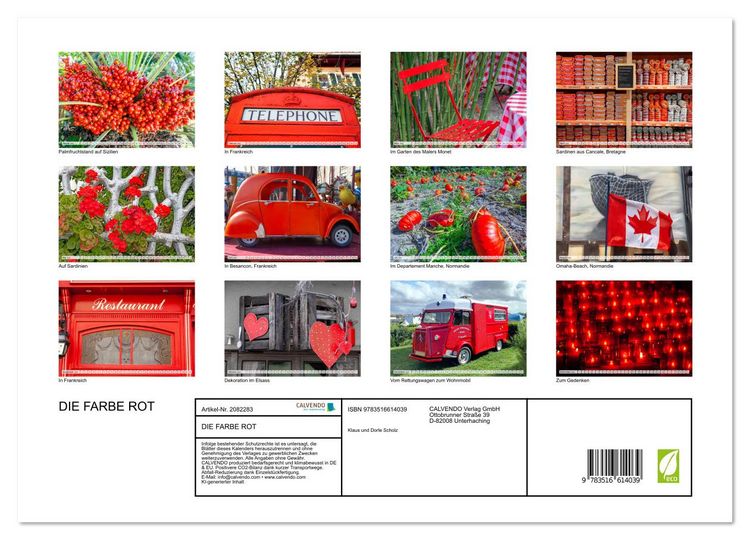 Produktbild: DIE FARBE ROT (hochwertiger Premium Wandkalender 2026 DIN A2 quer), Kunstdruck in Hochglanz