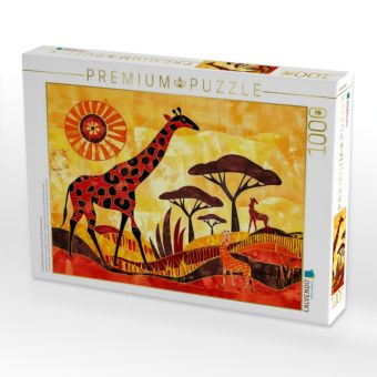 Produktbild: CALVENDO Puzzle Giraffenfamilie vor kunstvoller Savannensonne | 1000 Teile Lege-Gr&ouml;&szlig;e 64x48cm Foto-Puzzle f&uuml;r gl&uuml;ckliche Stunden