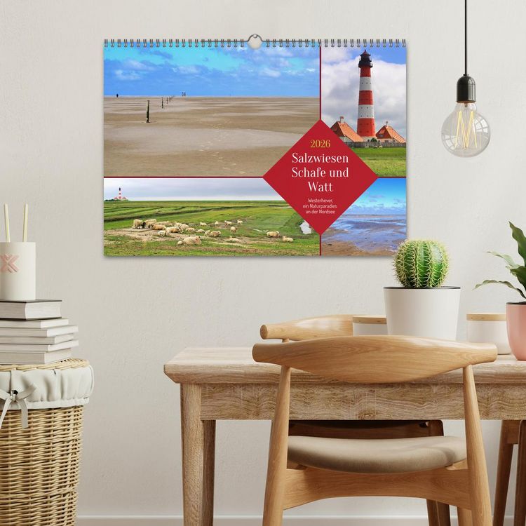 Produktbild: Salzwiesen, Schafe und Watt - Westerhever, ein Naturparadies an der Nordsee (Wandkalender 2026 DIN A3 quer), CALVENDO Monatskalender