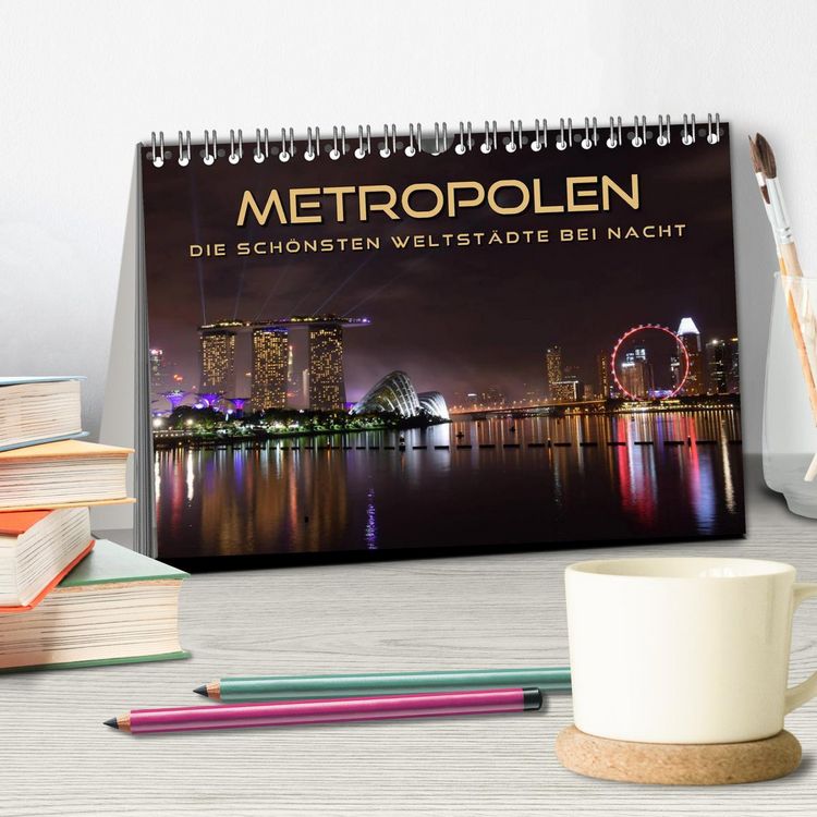 Produktbild: METROPOLEN - die sch&ouml;nsten Weltst&auml;dte bei Nacht (Tischkalender 2026 DIN A5 quer), CALVENDO Monatskalender