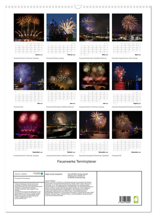 Produktbild: Feuerwerke Terminplaner (Wandkalender 2026 DIN A2 hoch), CALVENDO Monatskalender