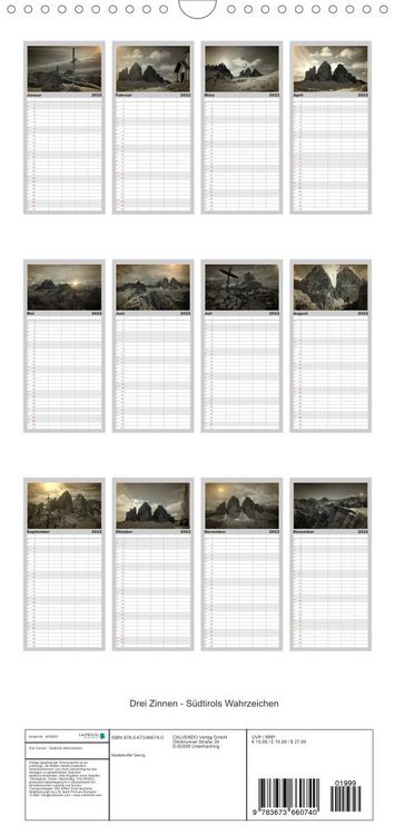 Produktbild: Drei Zinnen - S&uuml;dtirols Wahrzeichen - Familienplaner hoch (Wandkalender 2022 , 21 cm x 45 cm, hoch)