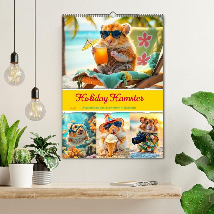 Produktbild: Holiday Hamster - Urlaubsfeeling pur mit sonnigen KI Hamstern (Wandkalender 2026 DIN A2 hoch), CALVENDO Monatskalender