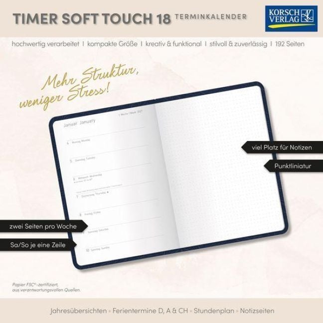 Produktbild: Timer Soft Touch 18 Monate dunkelblau 2027/2028