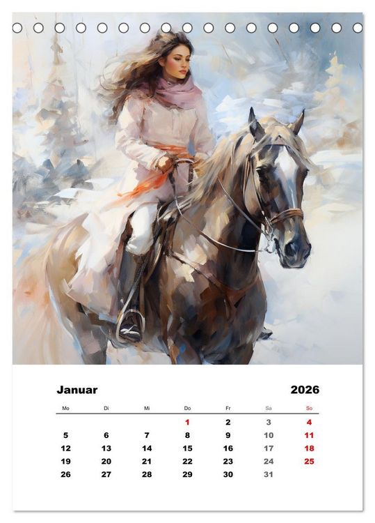 Produktbild: Hoch zu Ross. Mit Reiter-Aquarellen durch die Jahreszeiten (Tischkalender 2026 DIN A5 hoch), CALVENDO Monatskalender