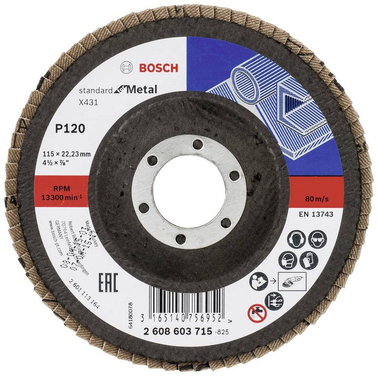 Produktbild: Bosch Accessories 2608603715 X431 F&auml;cherschleifscheibe Durchmesser 115 mm Bohrungs-&Oslash; 22.33 mm K&ouml;rnung (num) 120 Stahl 1 St.