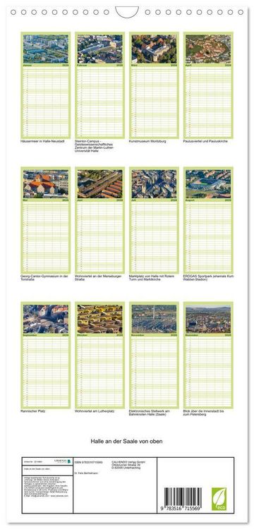 Produktbild: Familienplaner 2026 - Halle an der Saale von oben mit 5 Spalten (Wandkalender, 21 x 45 cm) CALVENDO