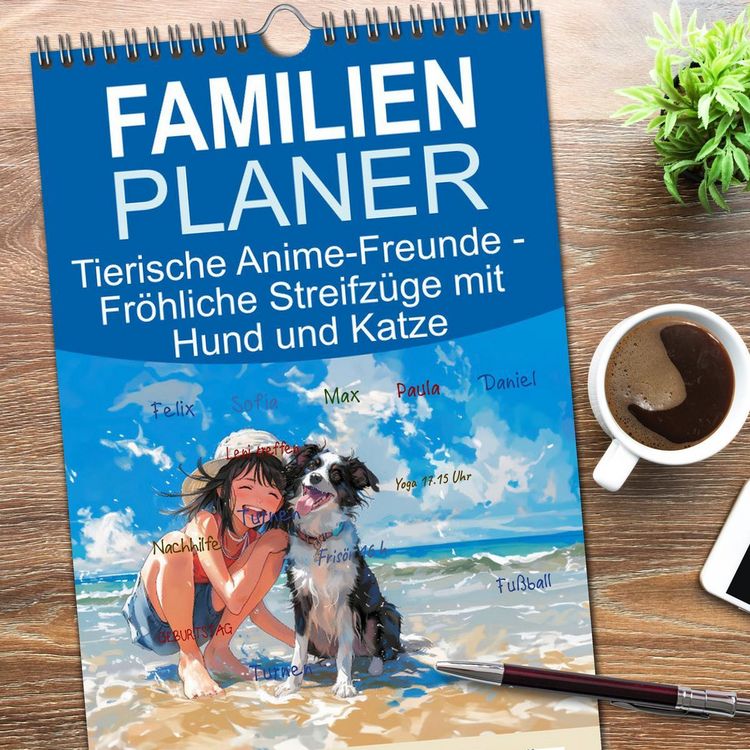 Produktbild: Familienplaner 2026 - Tierische Anime-Freunde - Fr&ouml;hliche Streifz&uuml;ge mit Hund und Katze mit 5 Spalten (Wandkalender, 21 x 45 cm) CALVENDO