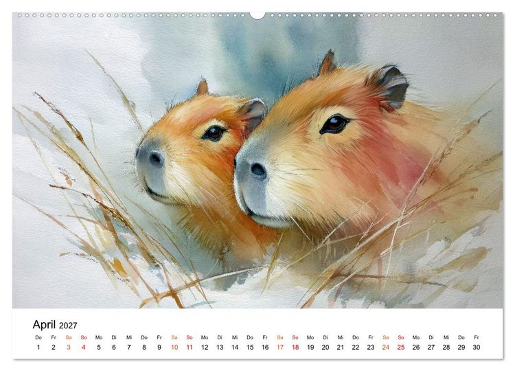Produktbild: Capybara - die Kunst des gelassenen Daseins (hochwertiger Premium Wandkalender 2027 DIN A2 quer), Kunstdruck in Hochglanz