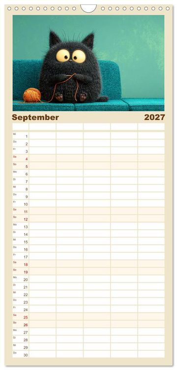 Produktbild: Familienplaner 2027 - Gute Laune Katzen mit 5 Spalten (Wandkalender, 21 x 45 cm) CALVENDO
