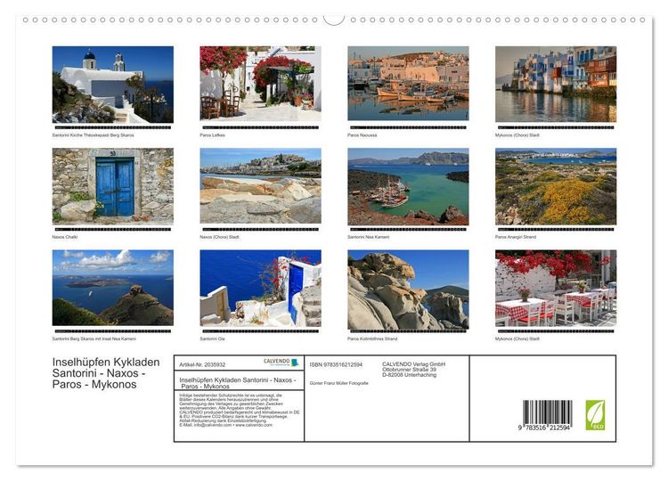 Produktbild: Inselh&uuml;pfen Kykladen Santorini - Naxos - Paros - Mykonos (hochwertiger Premium Wandkalender 2026 DIN A2 quer), Kunstdruck in Hochglanz