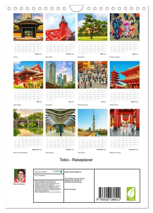 Produktbild: Tokio - Reiseplaner (Wandkalender 2026 DIN A4 hoch), CALVENDO Monatskalender