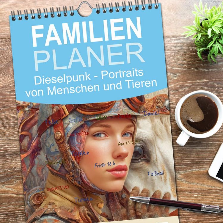 Produktbild: Familienplaner 2026 - Dieselpunk - Portraits von Menschen und Tieren mit 5 Spalten (Wandkalender, 21 x 45 cm) CALVENDO