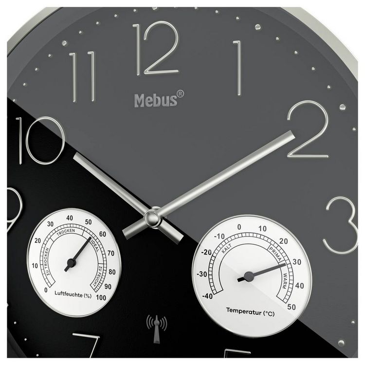 Produktbild: Mebus 12988 Funk Wanduhr 30cm x 30cm x 30cm x 4.5mm Silber