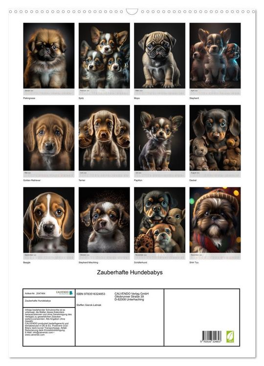 Produktbild: Zauberhafte Hundebabys (Wandkalender 2026 DIN A2 hoch), CALVENDO Monatskalender