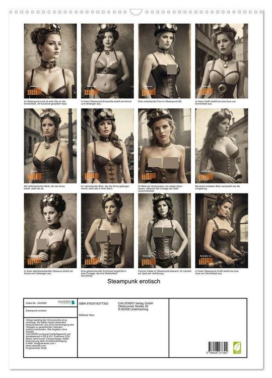 Produktbild: Steampunk erotisch (Wandkalender 2026 DIN A2 hoch), CALVENDO Monatskalender