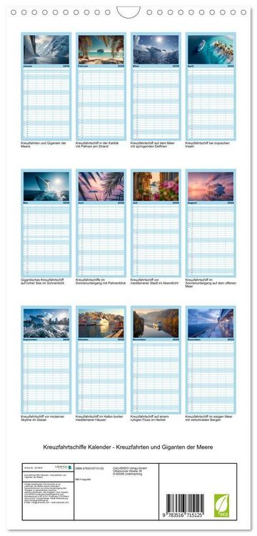 Produktbild: Familienplaner 2026 - Kreuzfahrtschiffe Kalender - Kreuzfahrten und Giganten der Meere mit 5 Spalten (Wandkalender, 21 x 45 cm) CALVENDO