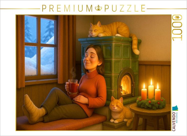 Produktbild: CALVENDO Puzzle Der geliebte Kachelofen mit Katzen im Winter | 1000 Teile Lege-Gr&ouml;&szlig;e 64x48cm Foto-Puzzle f&uuml;r gl&uuml;ckliche Stunden