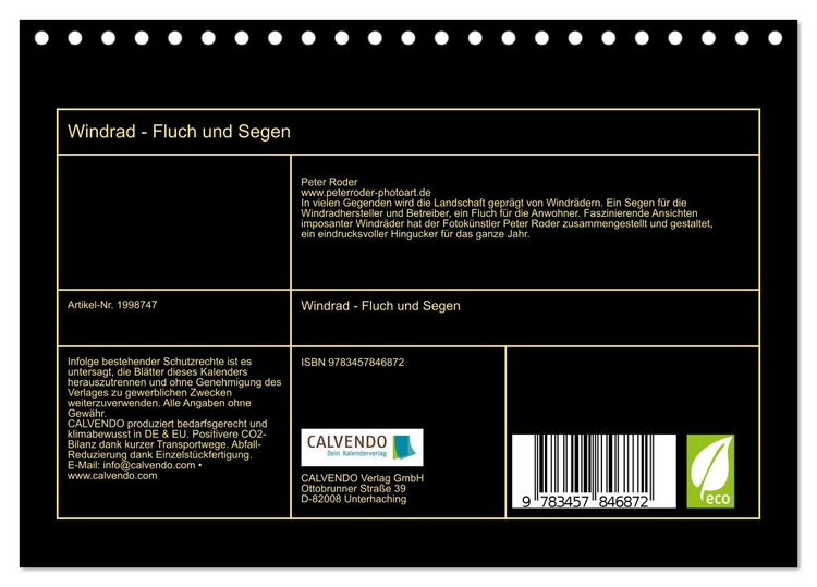 Produktbild: Windrad - Fluch und Segen (Tischkalender 2026 DIN A5 quer), CALVENDO Monatskalender