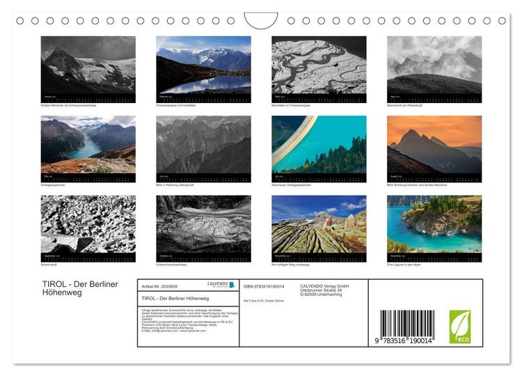 Produktbild: TIROL - Der Berliner H&ouml;henweg (Wandkalender 2026 DIN A4 quer), CALVENDO Monatskalender