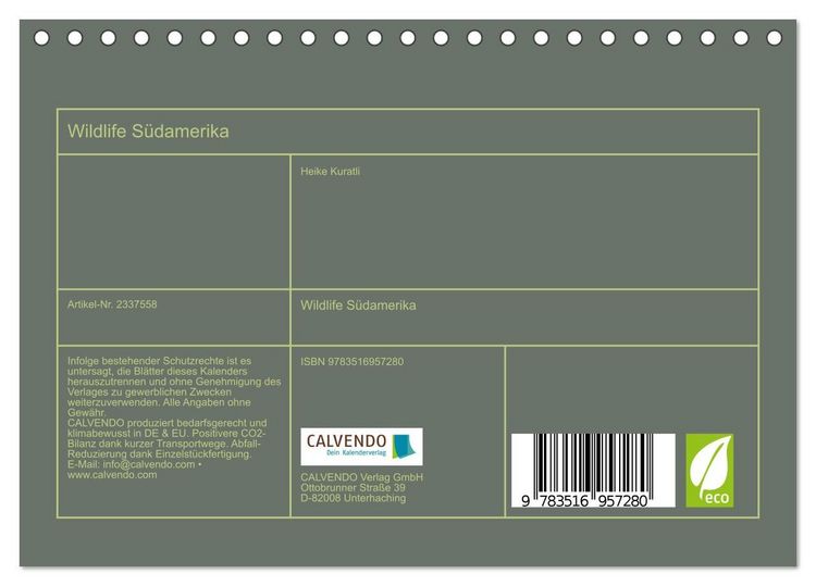 Produktbild: Wildlife S&uuml;damerika (Tischkalender 2027 DIN A5 quer), CALVENDO Monatskalender