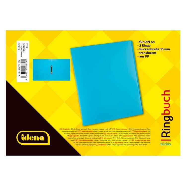Produktbild: Idena Ringbuch PP 2 Ringe 35mm transluzent t&uuml;rkis DIN A4