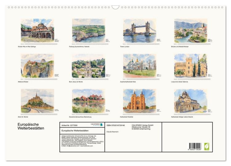 Produktbild: Europ&auml;ische Welterbest&auml;tten (Wandkalender 2026 DIN A2 quer), CALVENDO Monatskalender