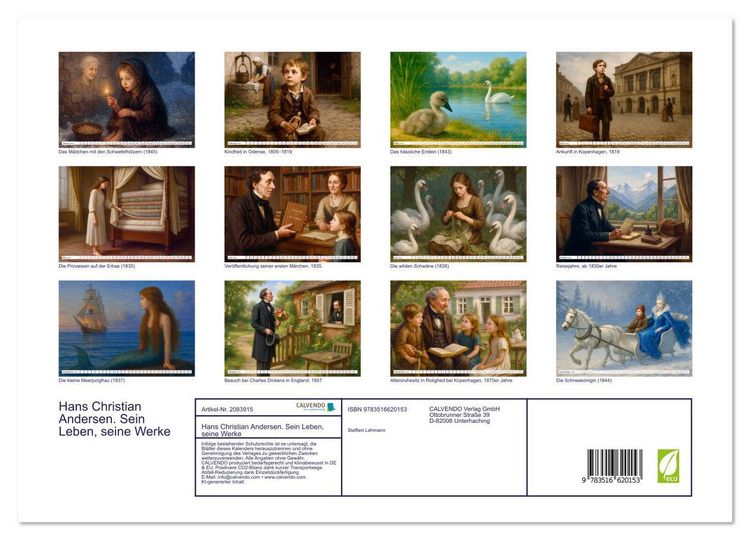 Produktbild: Hans Christian Andersen. Sein Leben, seine Werke (Wandkalender 2026 DIN A3 quer), CALVENDO Monatskalender