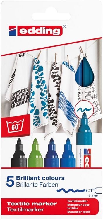 Produktbild: edding 4500 Textilmarker, 2-3mm, 5er Set kalte Farben