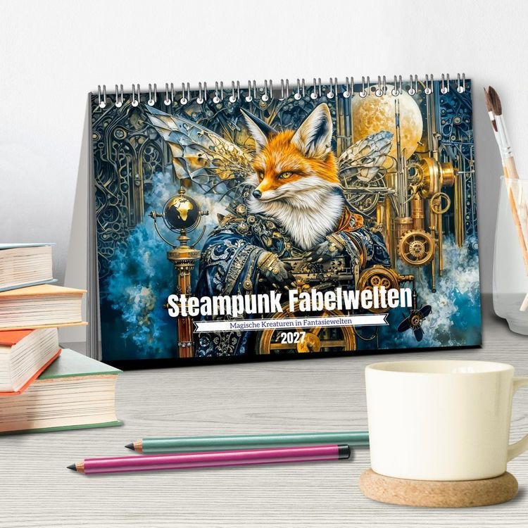 Produktbild: Steampunk Fabelwelten - Magische Kreaturen in Fantasiewelten (Tischkalender 2027 DIN A5 quer), CALVENDO Monatskalender