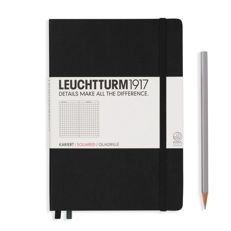 Produktbild: LEUCHTTURM1917 Notizbuch Medium (A5), Hardcover, 251 nummerierte Seiten, Schwarz, Kariert