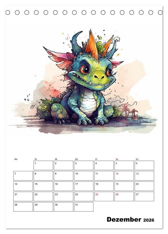 Produktbild: Niedliche Drachen (Tischkalender 2026 DIN A5 hoch), CALVENDO Monatskalender