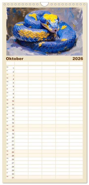 Produktbild: Familienplaner 2026 - Schlangen. Faszination Reptilien. Kunstvolle Paintings mit 5 Spalten (Wandkalender, 21 x 45 cm) CALVENDO