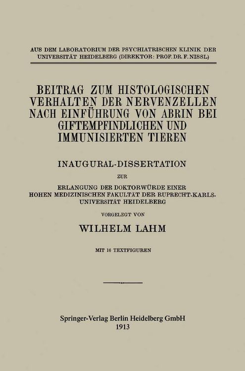 Produktbild: Beitrag zum Histologischen Verhalten der Nervenzellen nach Einf&uuml;hrung von Abrin bei Giftempfindlichen und Immunisierten Tieren