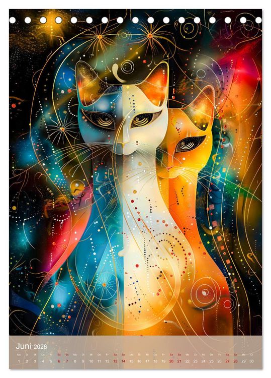 Produktbild: Astrale Katzen - Abstrakte Kunst f&uuml;r Katzenliebhaber (Tischkalender 2026 DIN A5 hoch), CALVENDO Monatskalender